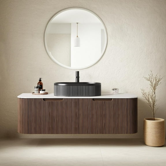 48" Floating Bathroom Vanity with Sink, Wall-Mount Cabinet with 2 Large Storage Drawer, White Rectangular Ceramic Basins and Marble Top, Soft-Close Design, Dark Walnut