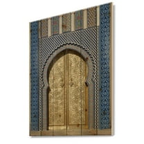 Designart Morroco Palace Golden Doors Vintage Print on Natural Pine Wood Art Print, 36" x 46"