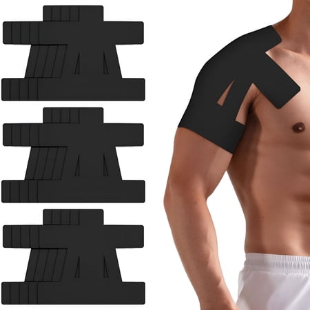 XIRQI 15 Pcs Precut Kinesiology Tape for Shoulder,Shoulder Tape for Shoulder Pain Relief Pre Cut,Waterproof Breathable Hypoallergenic Athletic Tape for Support And Protection(Black)