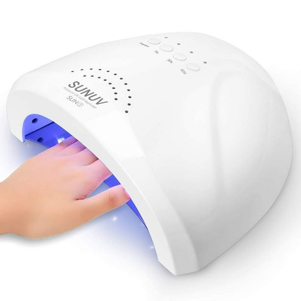Lámpara de uñas LED UV, luz de gel SUNUV para esmalte de uñas, secador UV de 48 W con 3 temporizadores SUNone White