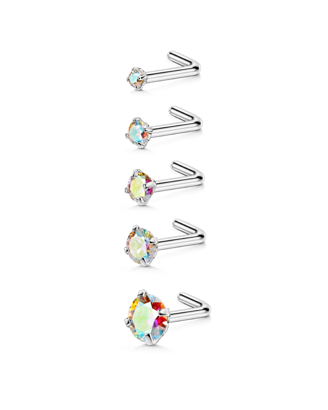 5pcs 18g Nose Rings Studs 1.5mm 2mm 2.5mm 3mm 4mm Rainbow Round CZ