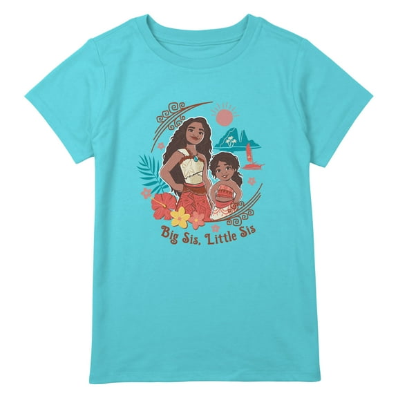 Girl's Moana 2 Big Sis Little Sis Flower Portrait  Graphic T-Shirt