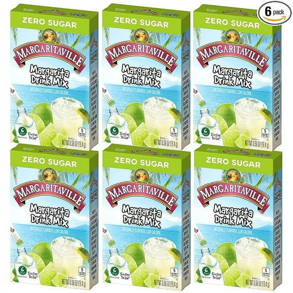 Margaritaville Singles To Go Water Drink Mix - Margarita Flavored, Non-Alcoholic Powder Sticks (6 Boxes with 6 Packets Each - 36 Total Servings