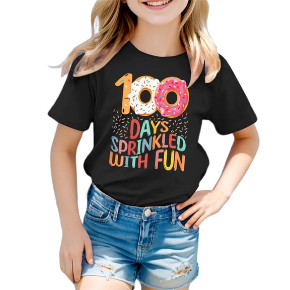 Hiijoy Girls 100 Days of School Short Sleeve T Shirt Letter Print Casual Kids Tshirt Top