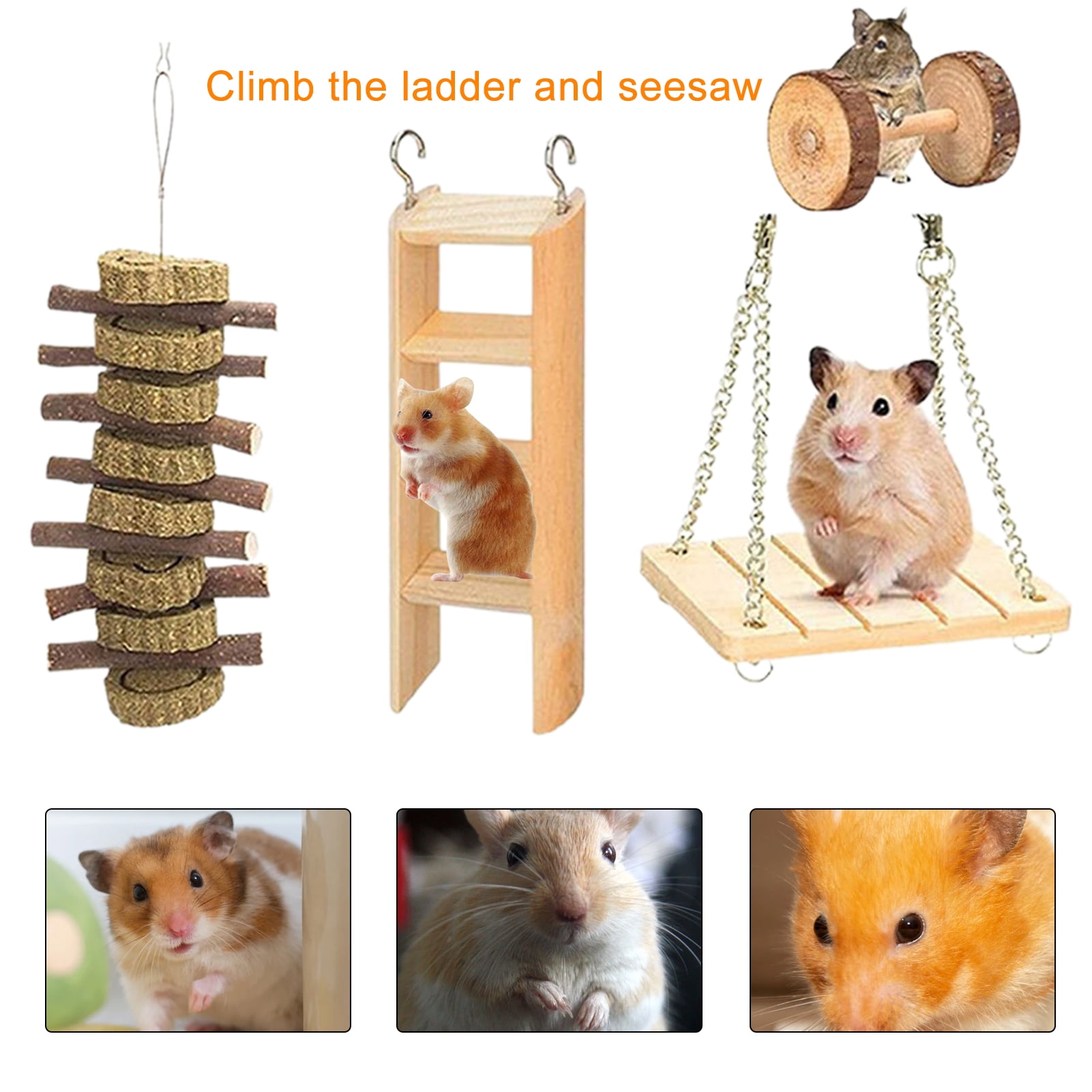 DOPI 10Pcs/Set Hamster Swing Toys Teeth Grinding Natural Wood Molar Toys Bunny Hamster Chewing Toy Pet Toys
