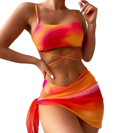 Wiueurtly Bikini Sets for Women Womens Swimwear Cover Ups Open Front Beach Swimsuit Kimono Cardigan Up Long Flowy Beachwear Bikini Swimsuits Orange