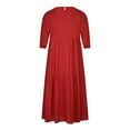 thumbnail image 6 of Bigersell Women's Wear To Work Dresses Women's Fashion Round Neck Loose Pockets Short Sleeve Solid MId-Calf Long Dress Club Dresses for Female Party Night Women Shirt Dress Dresses, Style 36960, Red L, 6 of 9