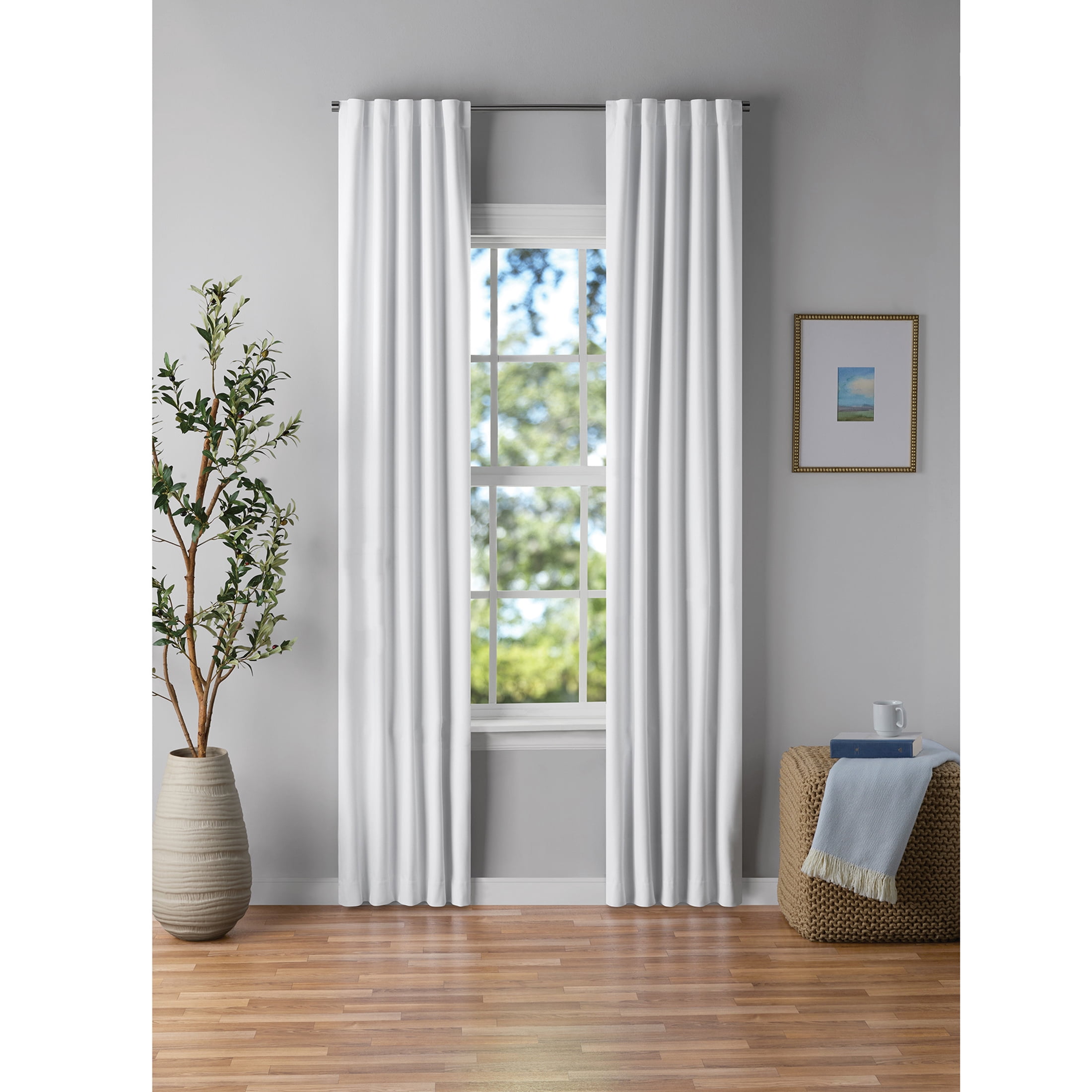 Mainstays 100% Blackout Curtain Panel Pair, White, Rod Pocket with Back Tabs, Set of 2, 30 in x 95 in
