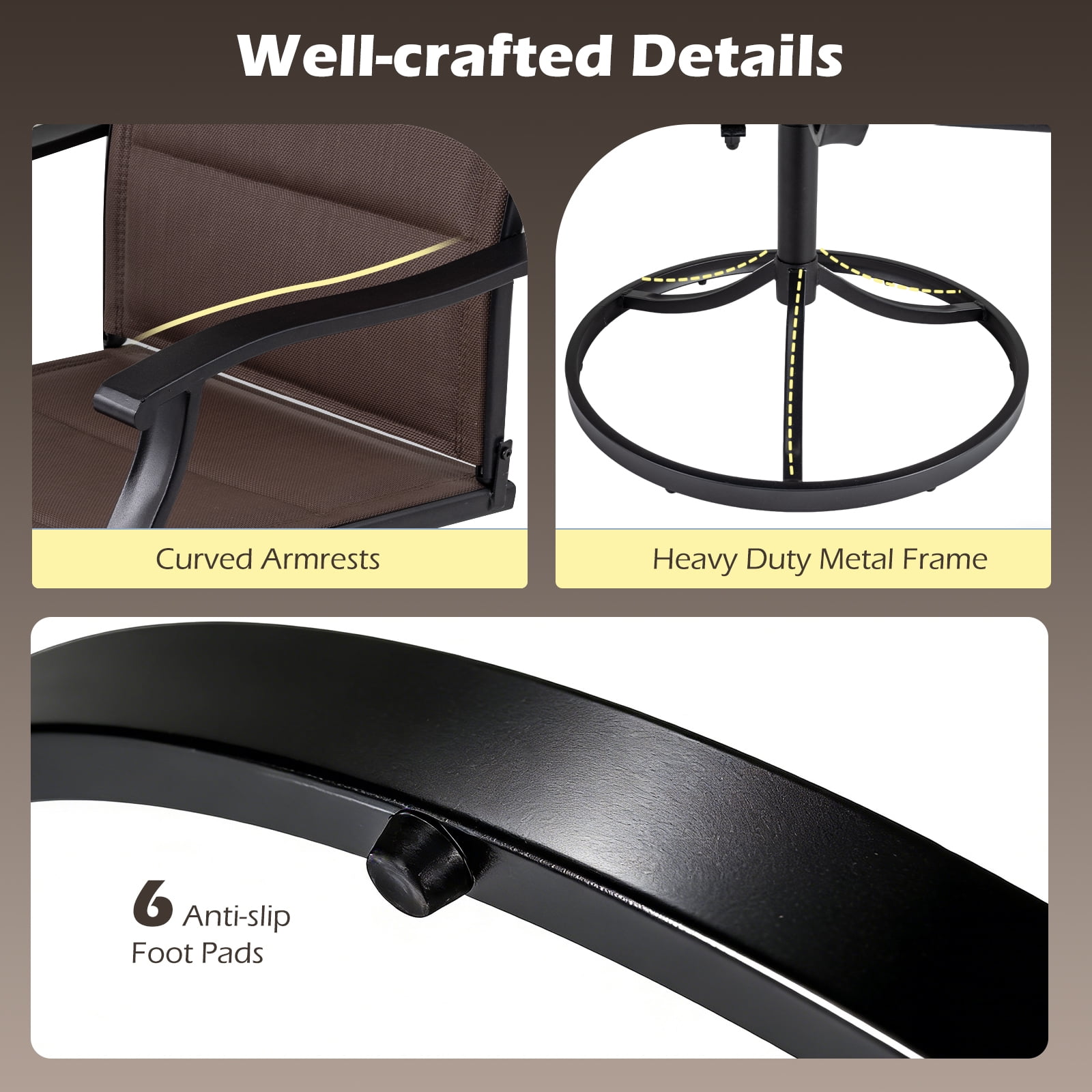 Gymax Padded Patio Swivel Chairs Set of 2 Ergonomic Outdoor Dining Chairs w/High Back Brown