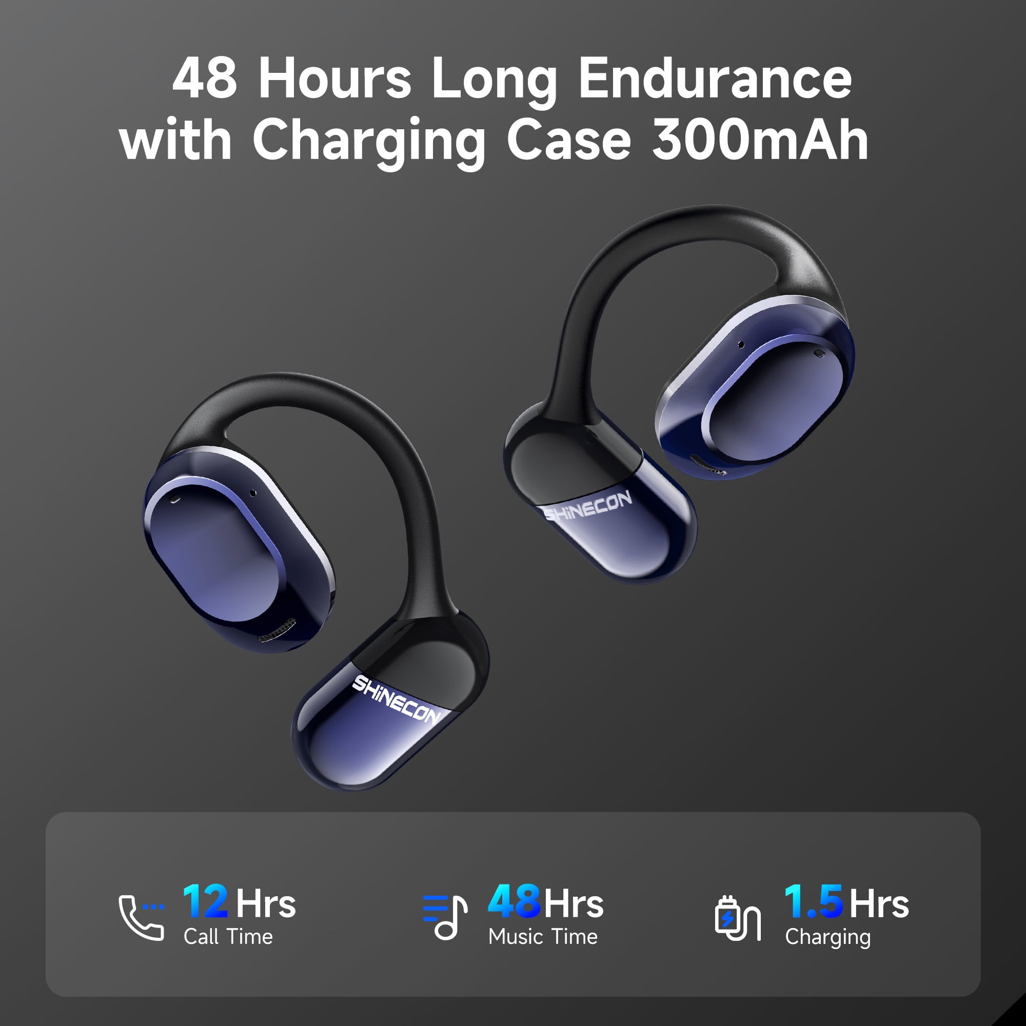 Open Ear Headphones, Wireless Earbuds Bluetooth 5.3 Air Conduction Headphones with Earhooks and Mic, Utra-Light, 48H Playtime, Waterproof Sport Headphones for Running Cycling Workout Driving