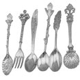thumbnail image 2 of 5 Cucharas Antiguas + 1 Tenedor, Cubiertos, Vajilla, Arte de Cocina, de material acero Inoxidable para Pasteles, , Catering, Fiestas Plata BLESIY Cuchillería cuchara tenedor conjunto, 2 of 4
