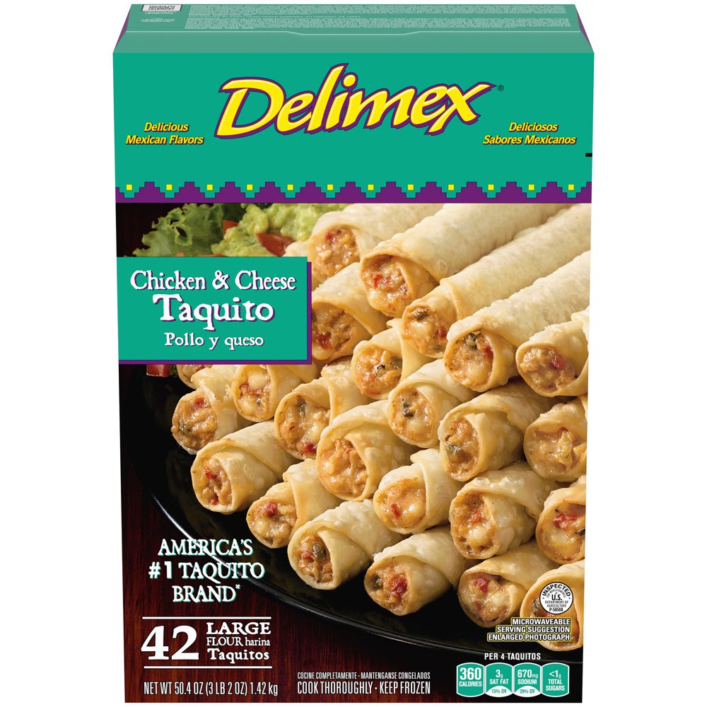 Delimex Chicken & Cheese Large Flour Taquitos, 42 ct Box