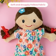 Tiger Tribe: Matilda Rag Doll - 10/ 25cm - Brown Hair & Flower Dress, Soft Snuggly Velboa Fabric, Super Cuddly Ideal For Newborn, Babies & Toddlers