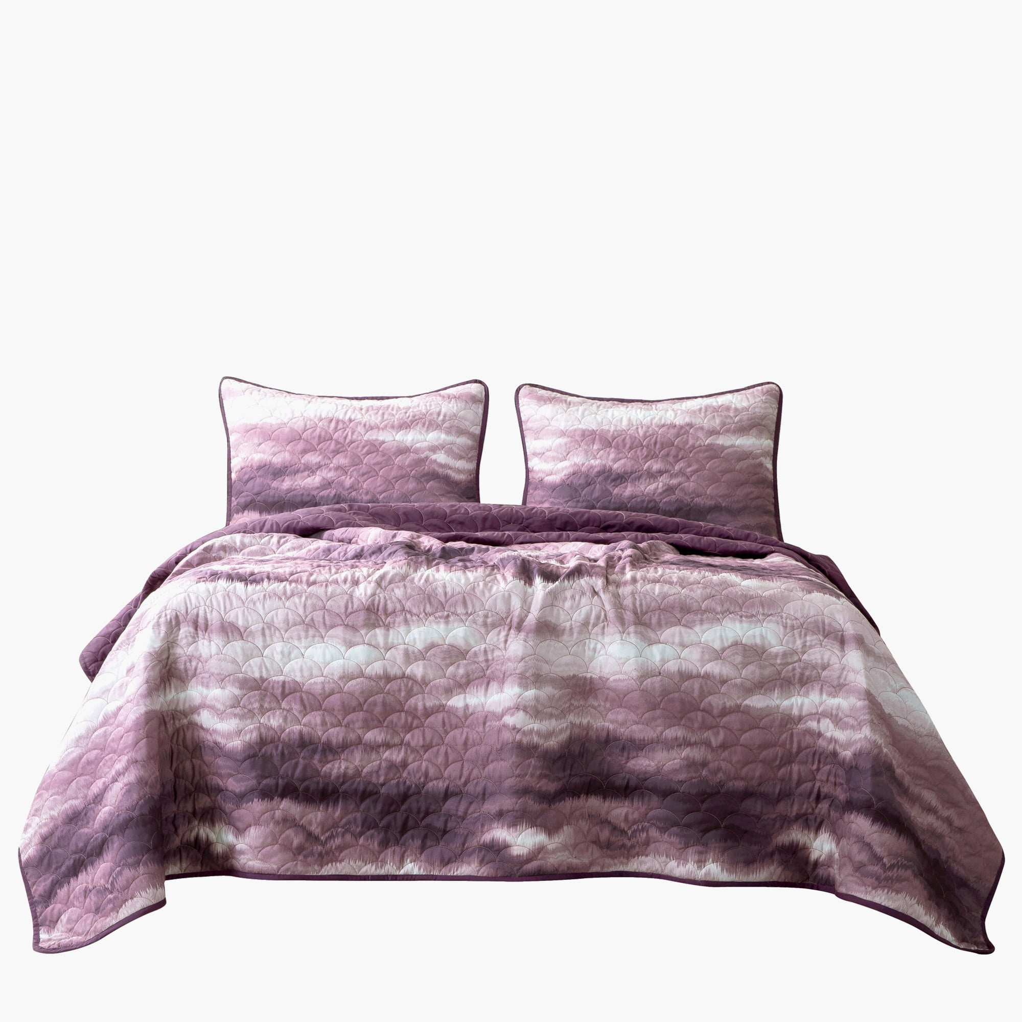 Mauve & Purple Tie-Dye Reversible 3 Piece Bedspread Set,King