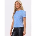 thumbnail image 4 of DARING DIVA Women's Velvet Sequin Short Sleeve Clubwear Blouse M Light Blue, 4 of 6