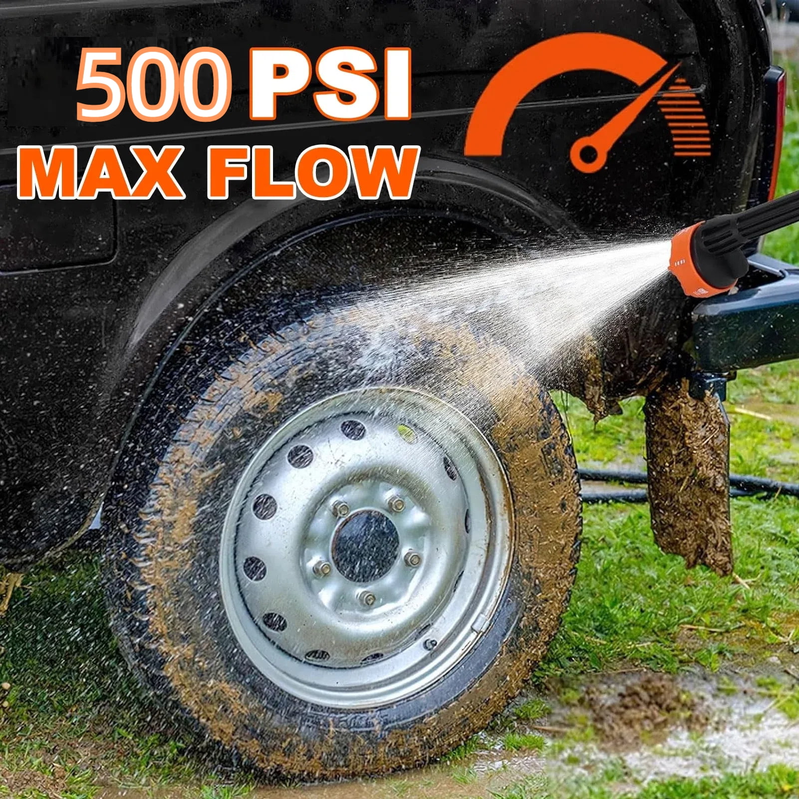 500PSI Cordless Pressure Washer w/ 2 Battery, Adjustable 6-in-1 Nozzle Portable Handheld Electric Power Washer with 16.4ft Hose for Car, Home, Patios