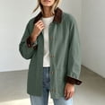 thumbnail image 2 of Womens Chore Jacket Corduroy Contrast Point Collar Shacket Coat Button Down Loose Mid Length Jackets with Pockets Warm Fall Winter Outerwear, 2 of 8