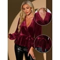 thumbnail image 2 of DARING DIVA Tie Waist Long Sleeve V Neck Blouse L Burgundy, 2 of 6