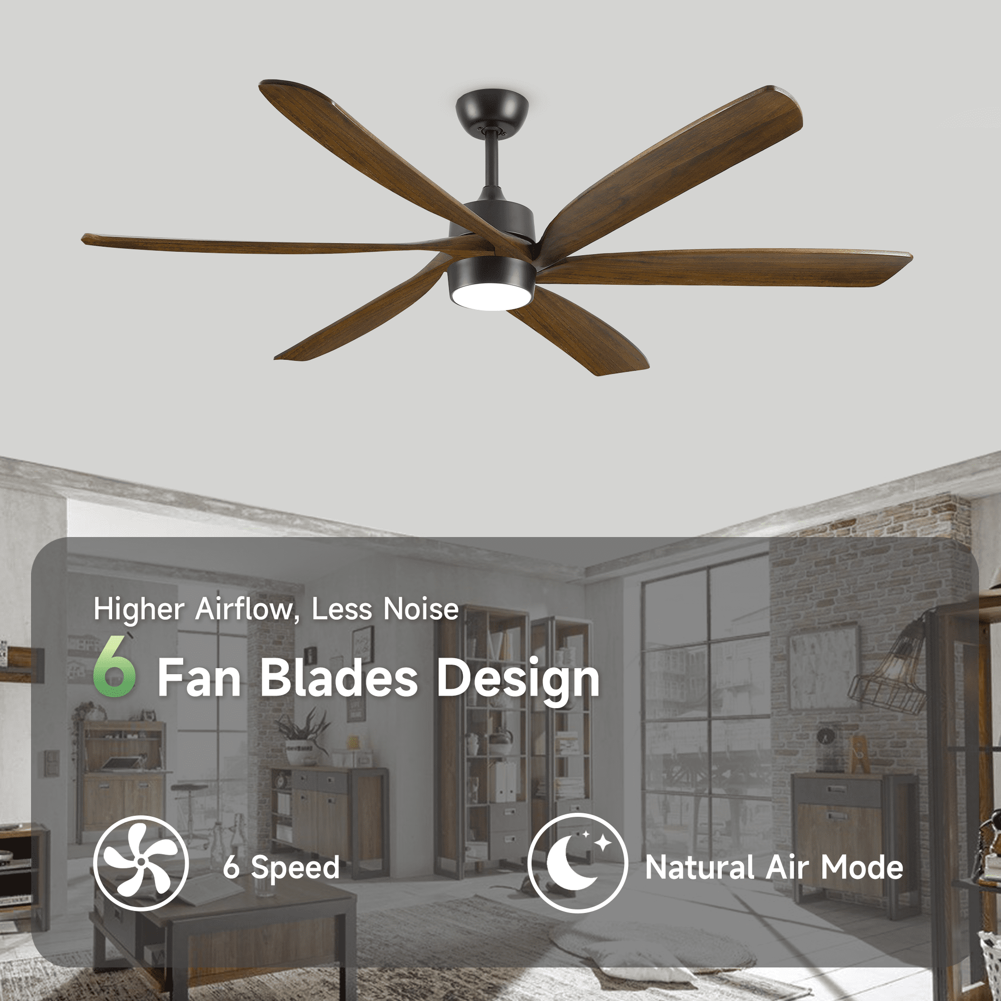 72 in Outdoor Ceiling Fan for Patios with Light and Remote, Reversible 6 Blades Wood Modern Farmhouse Fan for Indoor Exterior Porch Living Room Garage