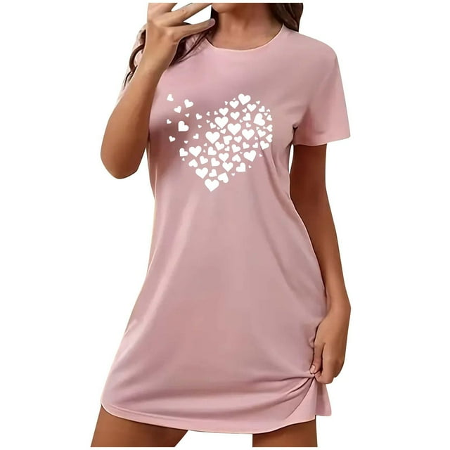 PEZHADA Chemises de Nuit pour Femmes Coton Doux Chemise de Nuit Courte Surdimensionnée pour Femmes Mode Imprimé Poitrine Robe de Nuit à Manches Courtes Chemises de Nuit à Manches Courtes pour Femmes Chemises à Manches Courtes pour Femmes