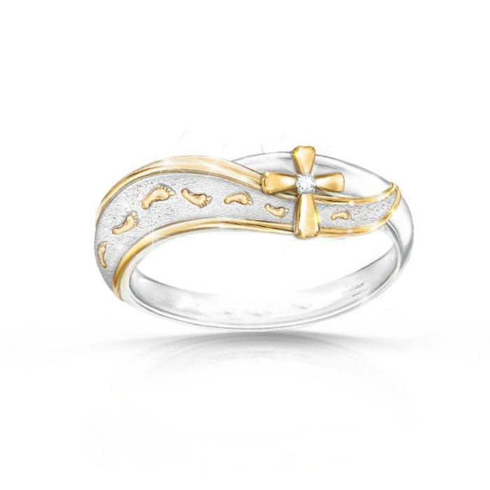 Womens Creative Footprints Frosted Cross Color Separation Ring ...