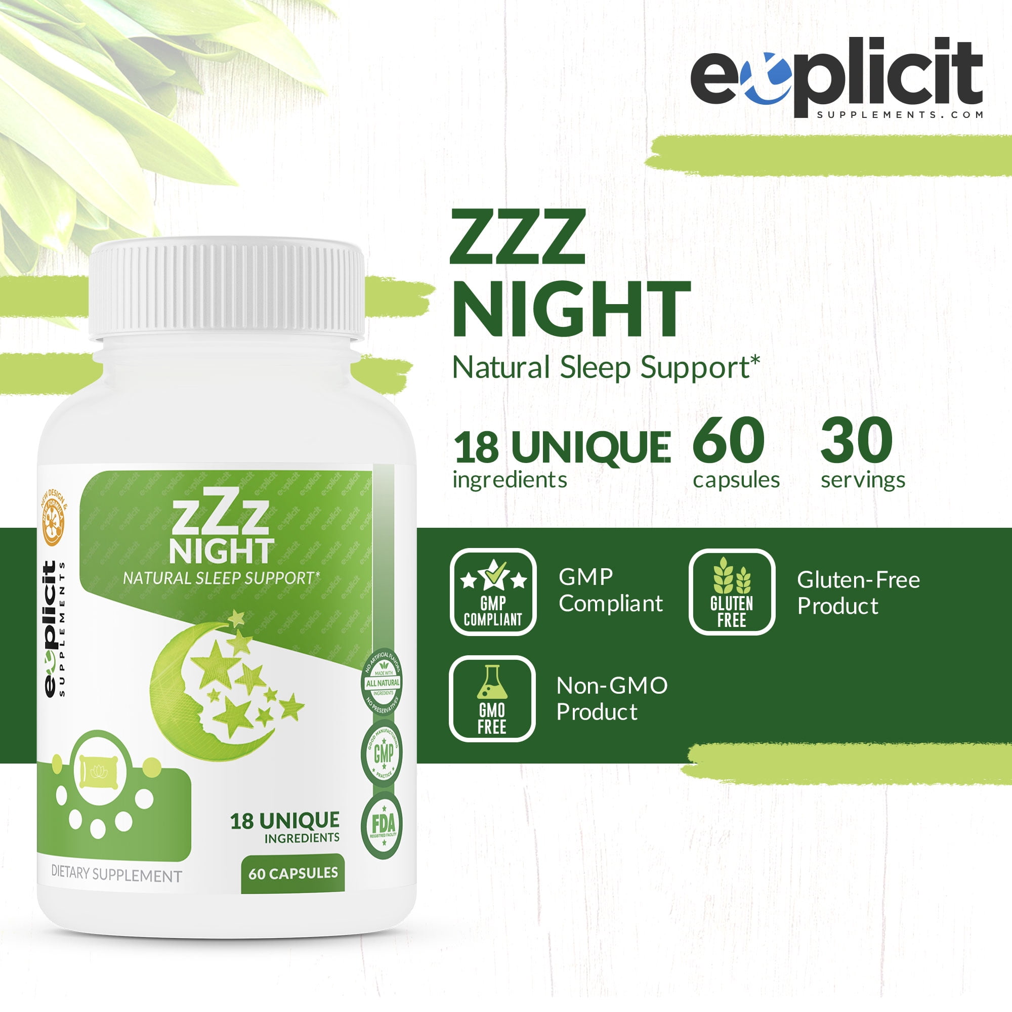 zZz Night Natural Sleep Aid - Non-Habit Sleeping Pills with Melatonin, Valerian, Chamomile & More - Promotes Relaxation & Restful Sleep for a Better Tomorrow – 2 Pack - Money Back Guarantee