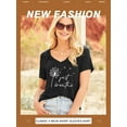 thumbnail image 5 of Xuanfei Women Dandelion Print Just Breathe Letter Print V Neck Short Sleeve T-Shirt, 5 of 6