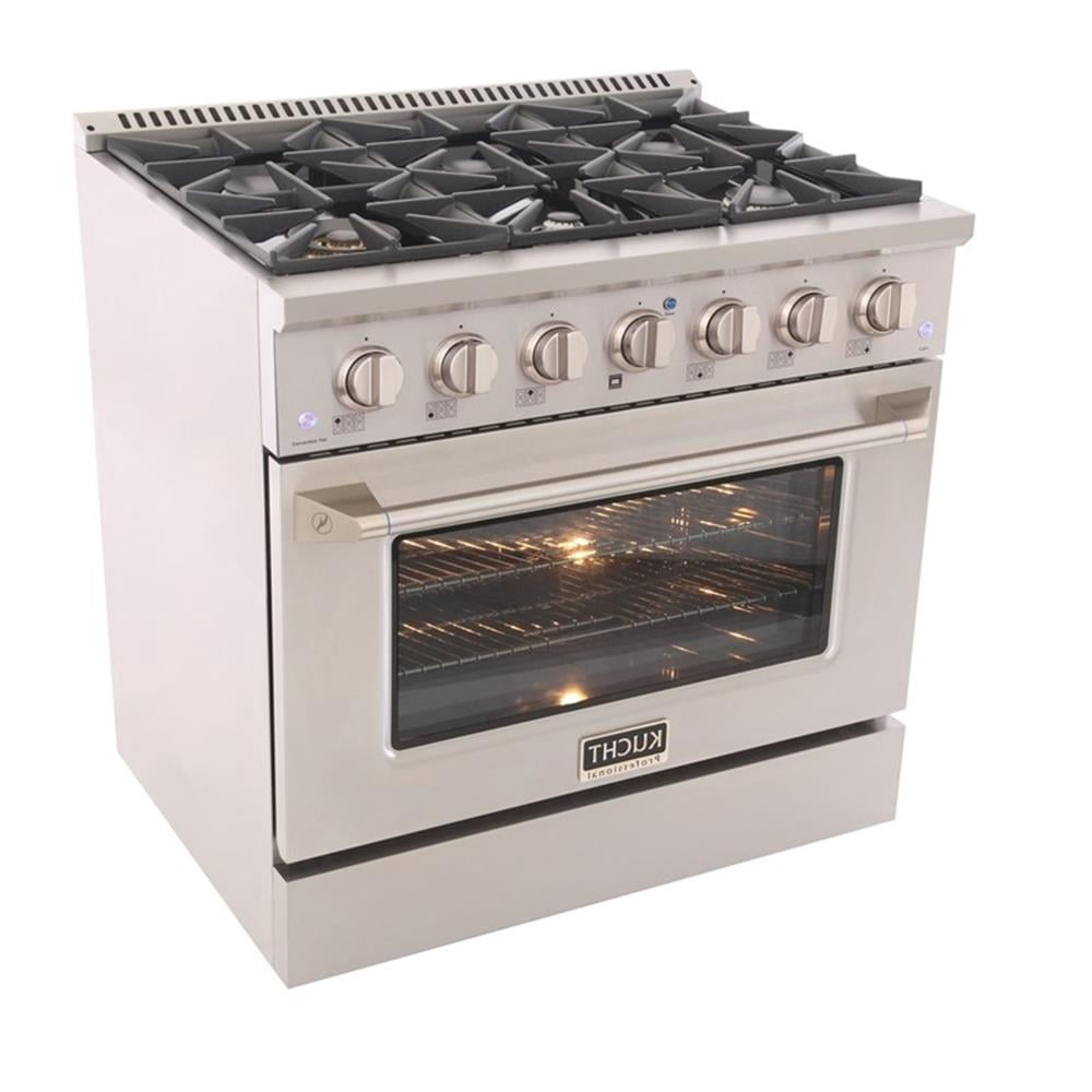 Pemberly Row 36" 5.2 cu.ft Silver Dual Fuel Range for Propane Gas Sealed Burners