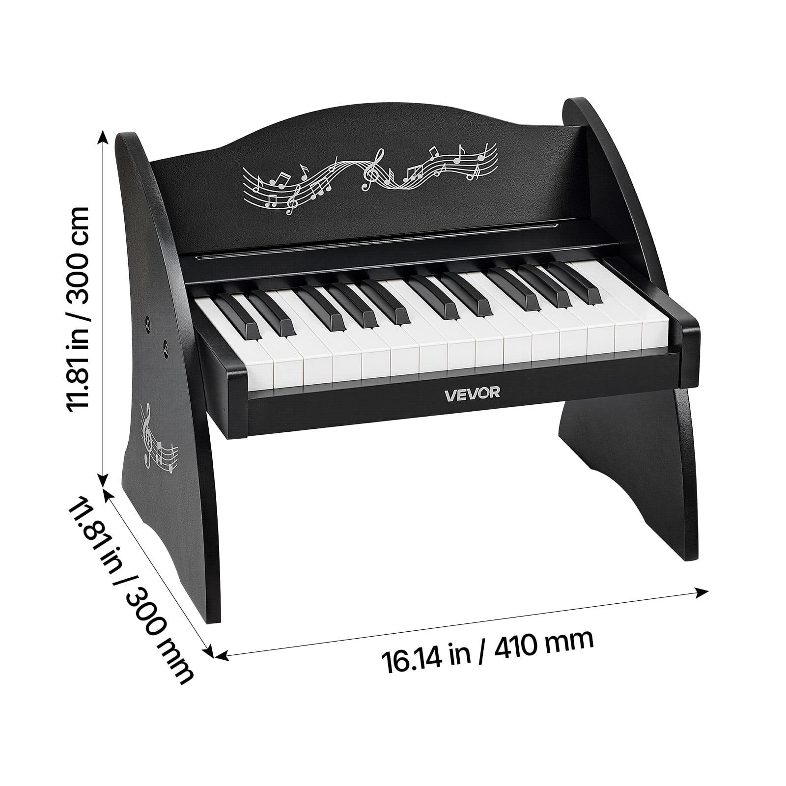 VEVOR Kids Piano Keyboard, 25 Keys Wooden Digital Piano for Kids, Mini Music Educational Instrument Toy with Realistic Sound, Dual Power, Adjustable Volume for Toddlers, Boys Girls Learning, Black