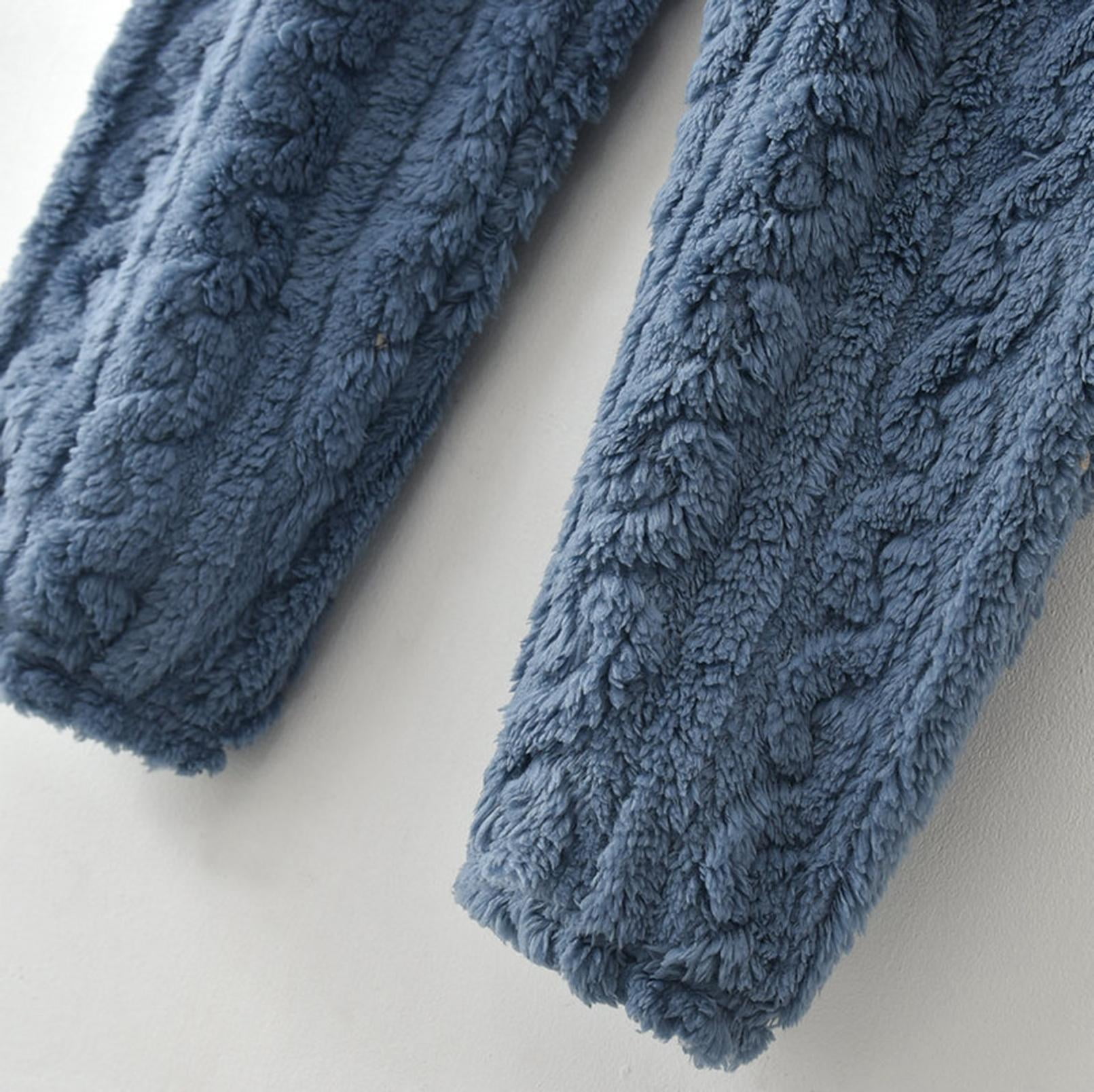 Womens Winter Warm Pajama Sets Fuzzy Flannel Pullover Top Pants Home Sleepwear Casual Suits
