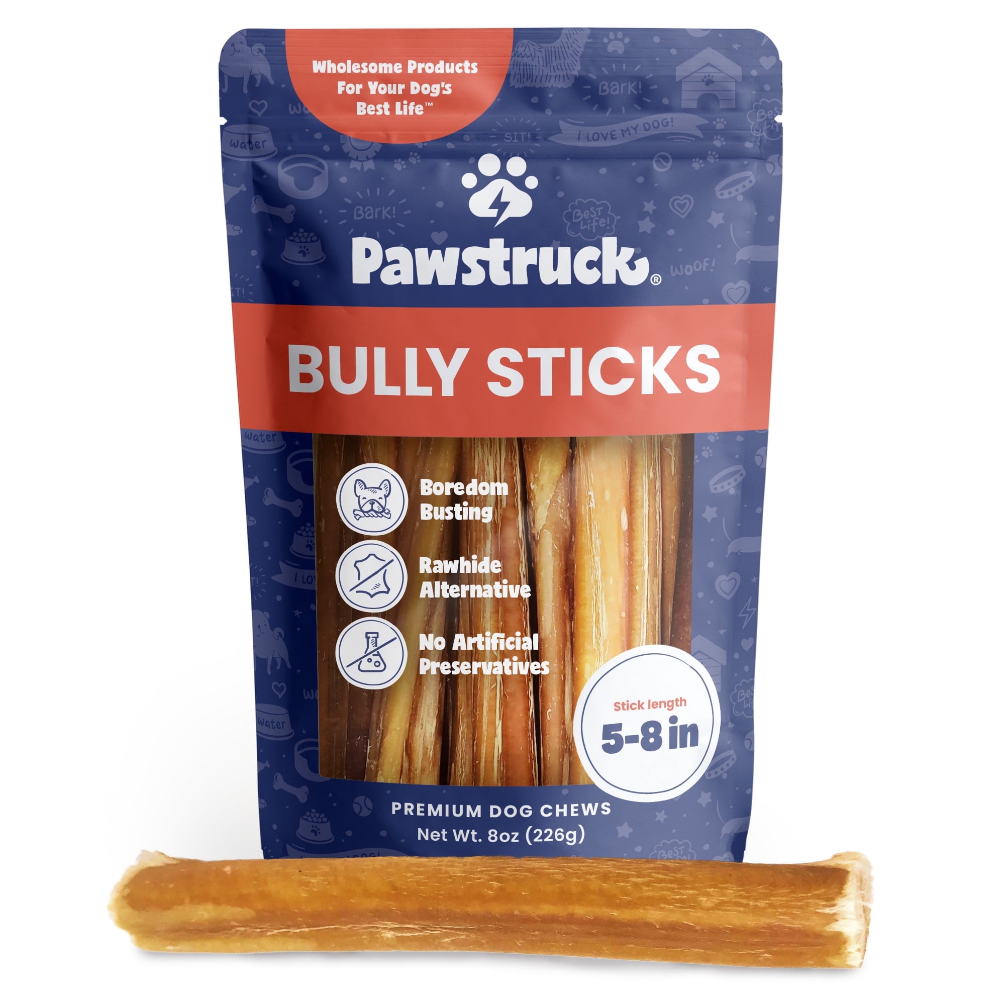 Pawstruck Natural Beef Bully Sticks for Dogs, 8 oz
