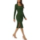 thumbnail image 4 of Vestido de suéter midi de punto acanalado ajustado de manga larga con escote cuadrado para mujer INSPIRE CHIC en verde, 4 of 7
