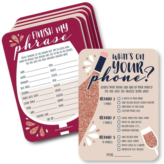 Big Dot of Happiness But First, Wine - 2-in-1 Wine Tasting Party Cards - Activity Duo Games - Set of 20