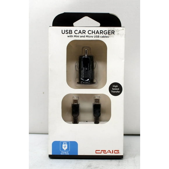 Craig Chargeur de Voiture USB Mini & Micro Câbles Noir