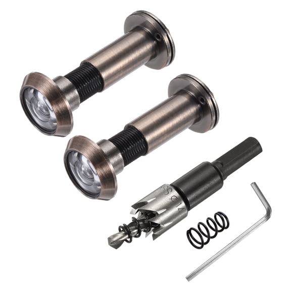 Uxcell Door Viewer Peephole, Copper Privacy Door Viewer with Privacy Cover, 180-Degree Fit Door with Drill Bit for Security Red Bronze