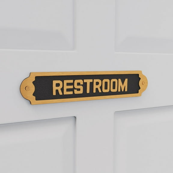 Renovators Supply Restroom Sign 10 3/4" x 2 1/8" Solid Brass Restroom Sign in Lacquered Finish w/Screws