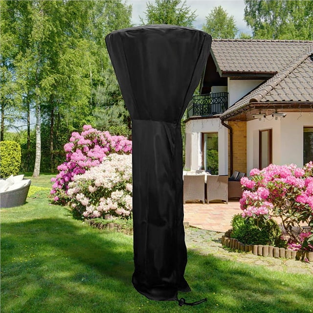 Outdoor Heater Dust Cover UV Protection Standing Round Umbrella Heater Cover Waterproof Umbrella Heater Cover with Snow Protection Drawstring Bag for Outdoor Yard