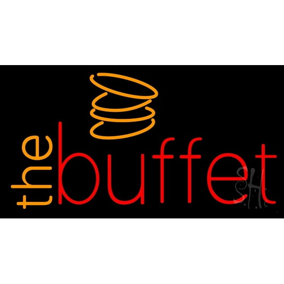 The Buffet LED Neon Sign 20 x 37 - inches, Black Square Cut Acrylic Backing, with Dimmer - Bright and Premium built indoor LED Neon Sign for restaurant window and interior decor.