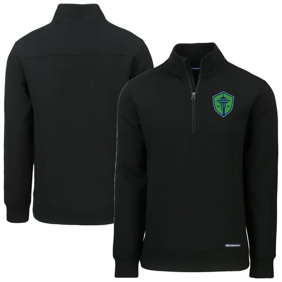 Men's-Cutter & Buck Black Seattle Sounders FC Roam Eco Recycled Tri-Blend Quarter-Zip Sweatshirt