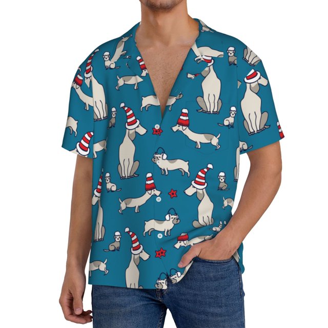 Fotbe Festive Dachshund Fun Camisa Estampada de Manga Corta para Hombre, Casual de Verano, Estilo Playero, Sin Arrugas-X-Large