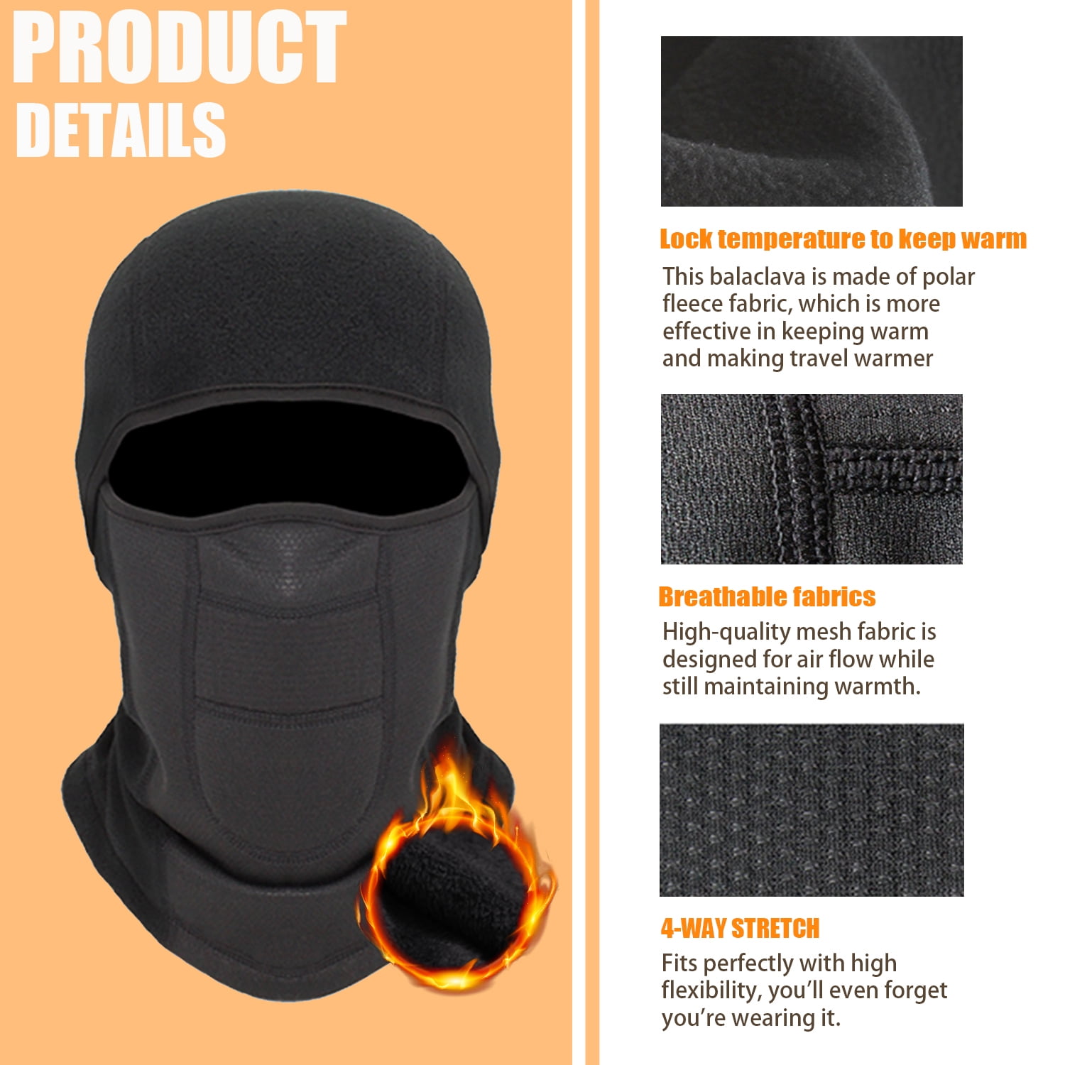 2 Pack Balaclava Ski Mask for Men Thermal Head Cover Windproof Face Mask Hat Black