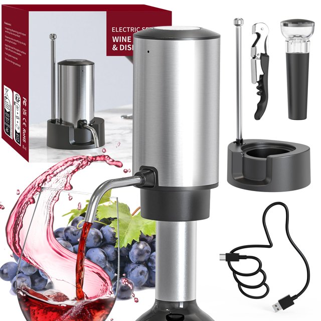 Vertedor eléctrico de vino Circle Joy recargable, plateado