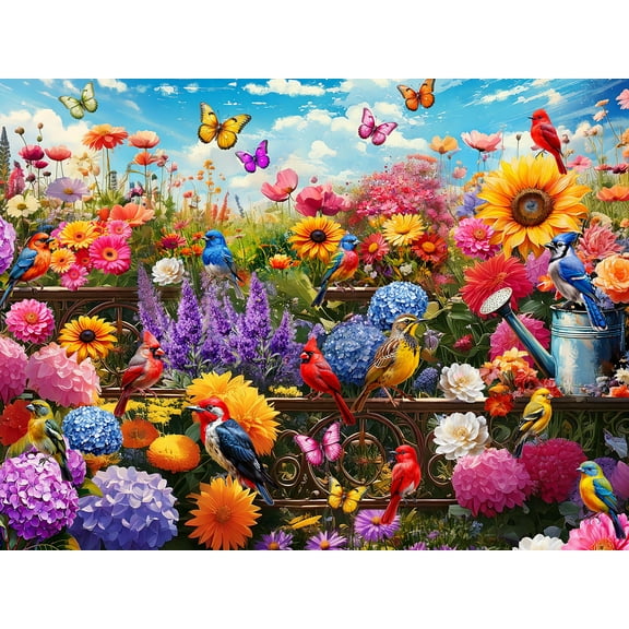 Songbirds in Bloom 500 Piece Jigsaw Puzzle - Vivid HD Colors, Randomly Shaped Interlocking Pieces, Flowers & Birds, Orioles, Cardinals, Bluebirds - Puzzles for Adults, Stress Relief, Problem Solving