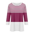 thumbnail image 4 of Womens 3/4 Length Sleeve Tops Trendy Striped T Shirts Crew Neck Colorblock Casual Fall Basic Tees Graphic Tshirts (L, Hot Pink), 4 of 5