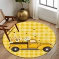 thumbnail image 2 of Large Round Rug 8Ft Washable Non-Slip, Farmhouse Truck Circle Area Rugs for Living Room Bedroom, Country Bee Daisy Yellow Buffalo Lattices Indoor Floor Mats Carpet Runner for Home Decor, 2 of 8
