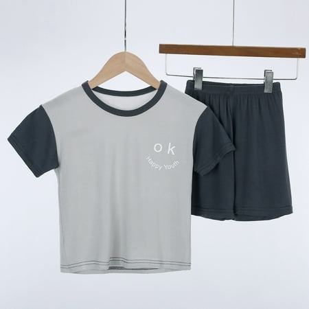 

Hbdhejl Outfit Set For Girls Boys Toddler Short Sleeve Pajamas Set Kids Sleepwear 2 Piece Summer Loungewear Outfits Grey 7-8 Years