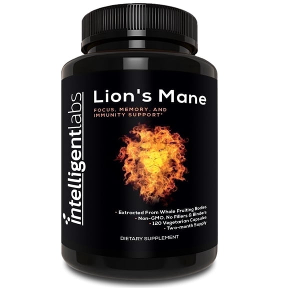 Intelligent Labs Lion's Mane Mushroom Extract 1,000mg | 100% Fruiting Body | 25% Beta-Glucans Nootropic | 120 Capsules (60-days Supply)