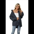 thumbnail image 3 of Camisas de con Botones para Mujer, Elegantes, Informales, de Larga, Holgadas, con Bolsillo, Azul Marino M, 3 of 9