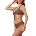 thumbnail image 4 of INSPIRE CHIC Women's Lace Up Decoration Push Up Bikini Sets, 2 Piece Wide Strap Top Triangle Bottom Swimwear Bathing Suits Medium Brown, 4 of 5