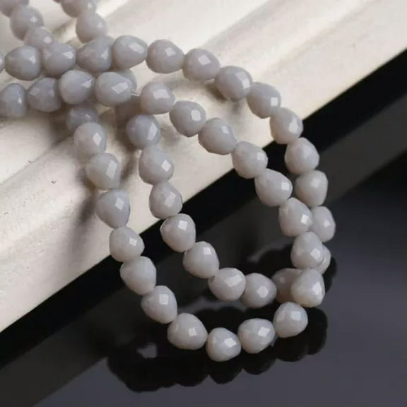 U8MO 95pcs 4mm Fat Teardrop Faceted Crystal Glass Loose Spacer Beads Lot DIY Jewelry-Opaque Gray